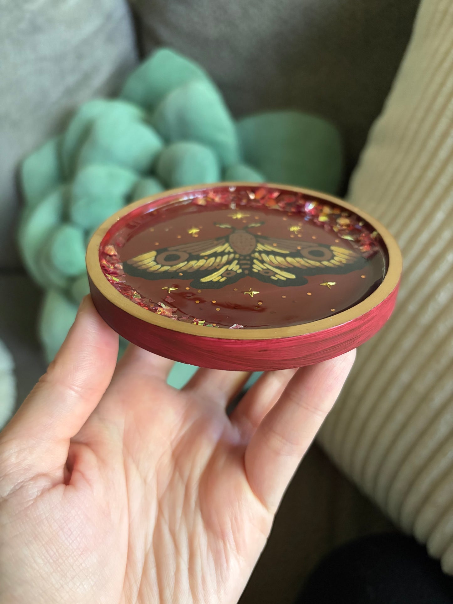 Moth Ceramic Trinket Dish (Maroon)