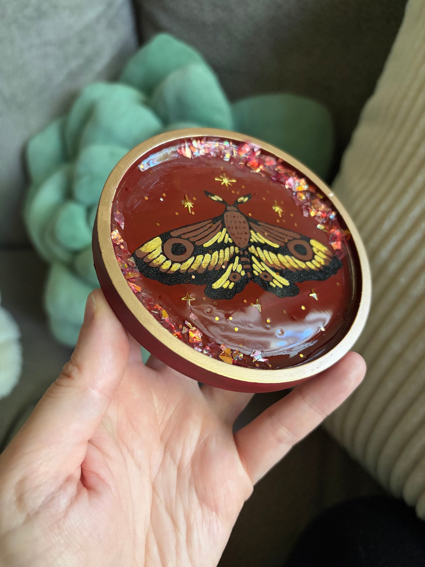 Moth Ceramic Trinket Dish (Maroon)