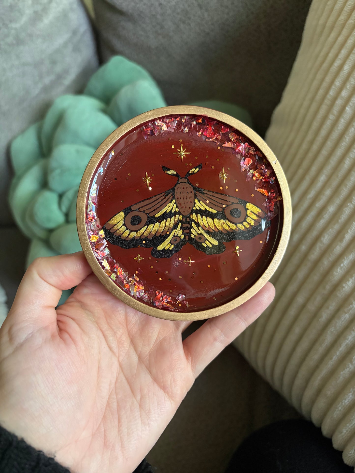 Moth Ceramic Trinket Dish (Maroon)